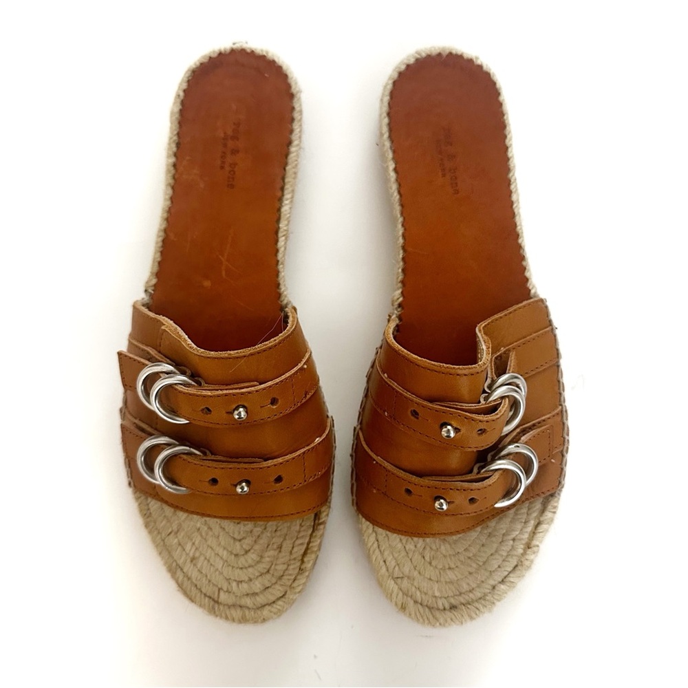 The Rag & Bone Jules Espadrille Slide Sandal Cognac Tan Size 38 / 8 NEW